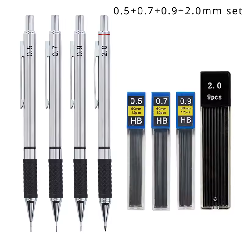 Metal Mechanical Pencil set with pencil grip Leads Art Drawing Student Office Supplies 0.5/0.7/0.9/2.0mm Automatic Pencil - Image 7