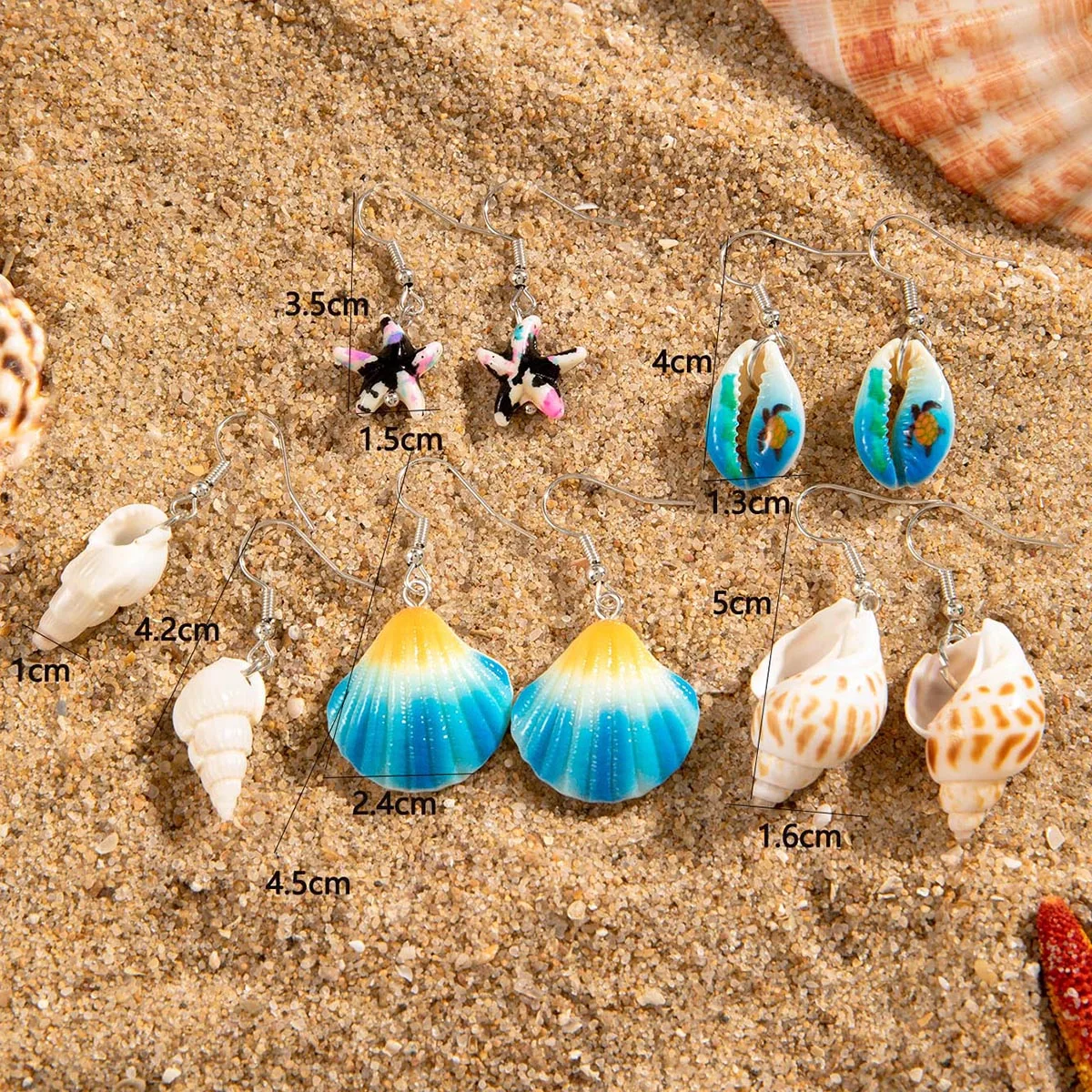 docona 5pairts Bohemian Multicolor Conch Shell Earrings Set for Women Exuquisite Starfish Summer Party Jewelry Accessories