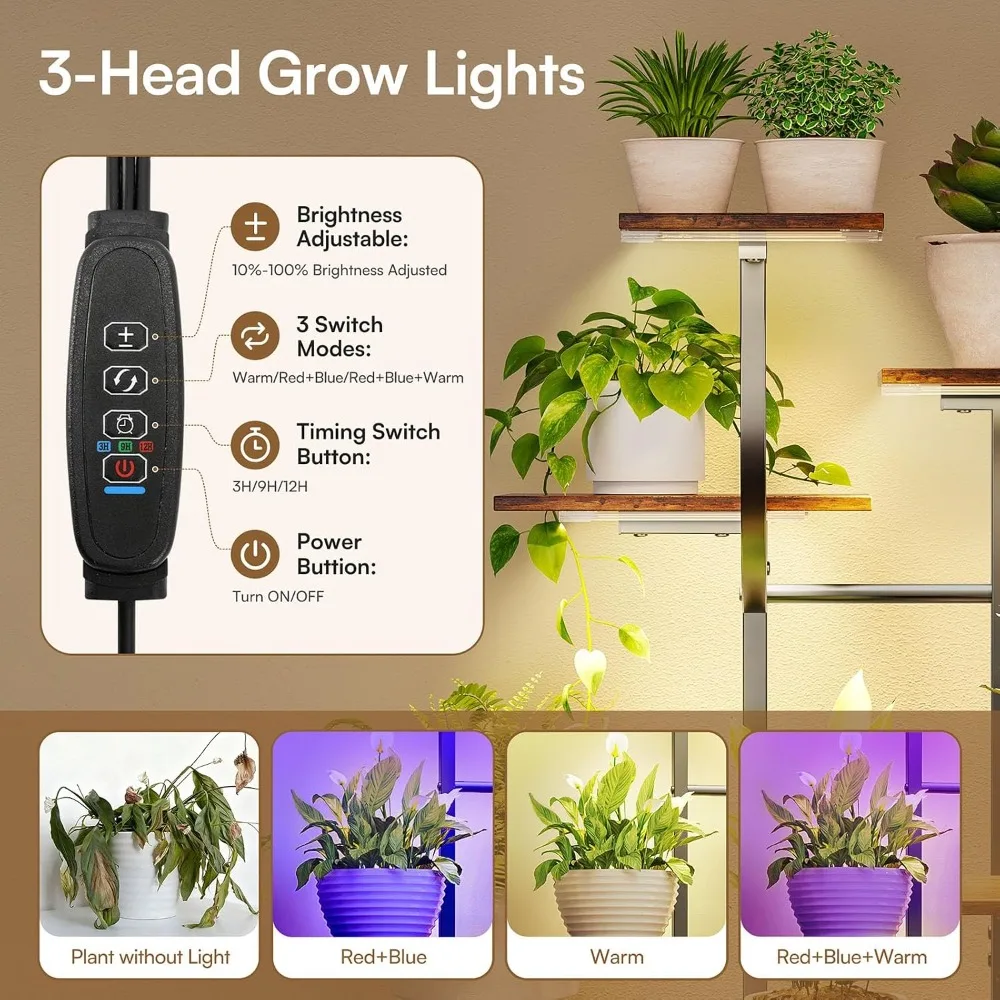 59 In Plant Stand with Grow Lights, 2 PCS, 9 Tier Shelf, Drawer, Corner Rack, Black