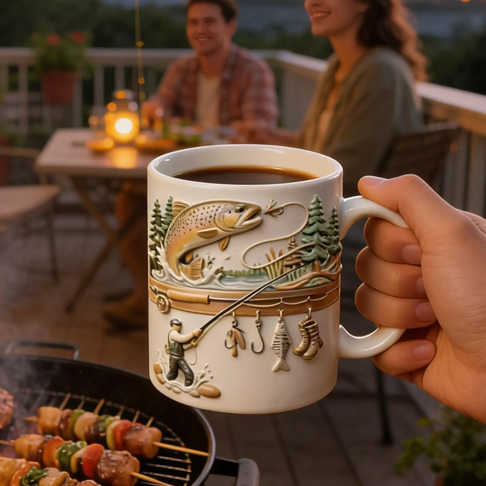 350ml Funny Fishing Mug Novelty Drinkware Fisherman Ceramic Coffee Mug for Cold Weather Outdoor Fishing Camping Hiking Picnic