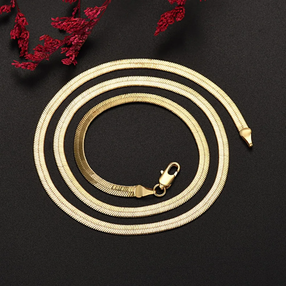 Heißer Verkauf Silber Farbe Gold Farbe 4mm flache Kette Halskette für Frauen Luxus feine Hochzeits geschenk Halsreif Schlüsselbein