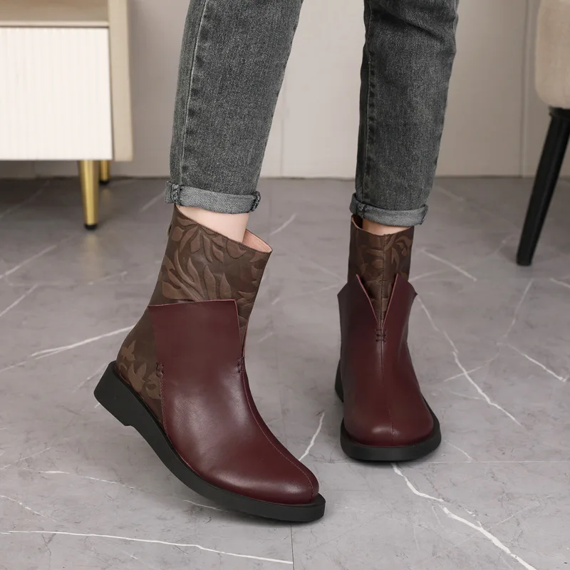 Shoes Boots Wedge Cowhide Booties Cantonese Rubber No Ankle Boots Women's Boots New Rock A921 Favorite