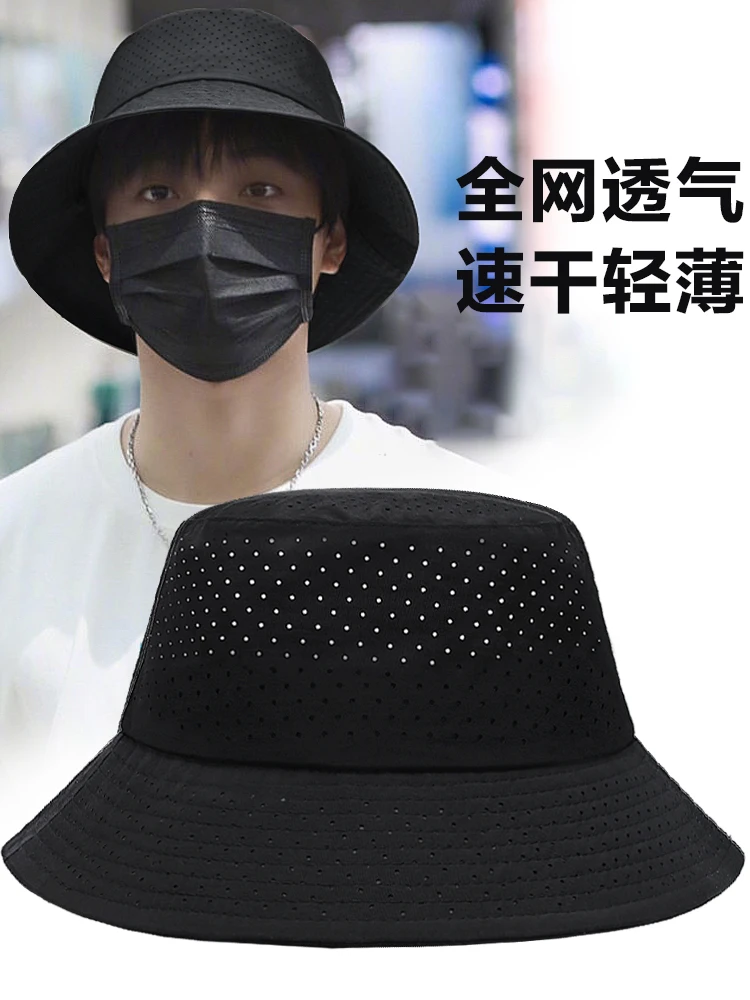 InlnDtor Big head girth spring and summer Fisherman hat Quick Dry UV protection basin hat Breathable mesh sun visor