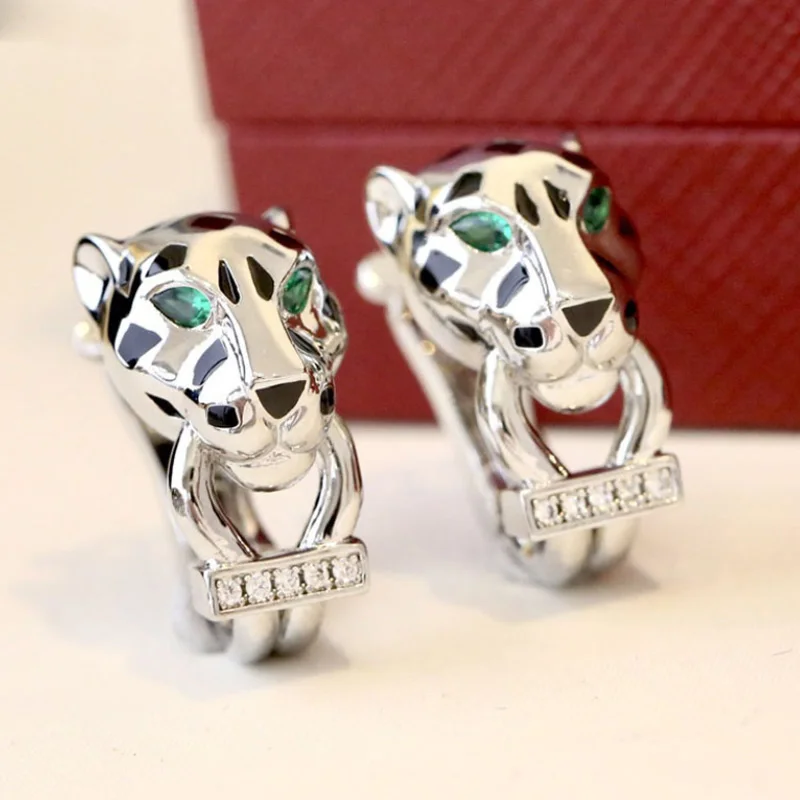 

Fashion Personality Enamel Leopard Earrings Micro-Inlaid Zircon Luxury Retro European American Style Jewelry Accessory