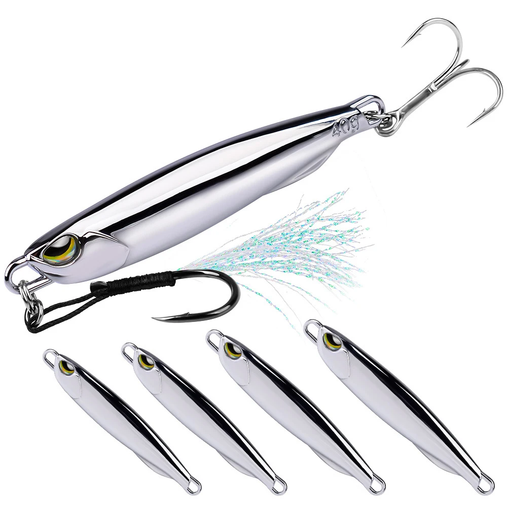 Chrome Jig Sea Fishing Front Jig Hook with Feather Jigging Lure Tenggiri Fishing Long Jig 15g 20g 30g 40g Used In Any Water