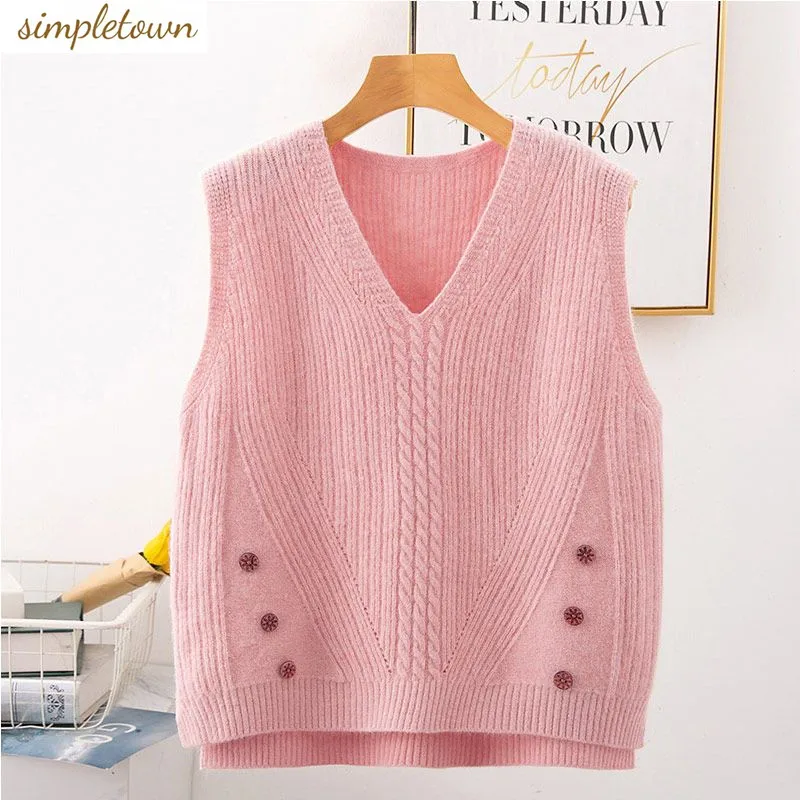 2023 Autumn/Winter New V-neck Pullover Knitted Sweater Tank Top Women\'s Versatile College Style Short Sleeveless Vest