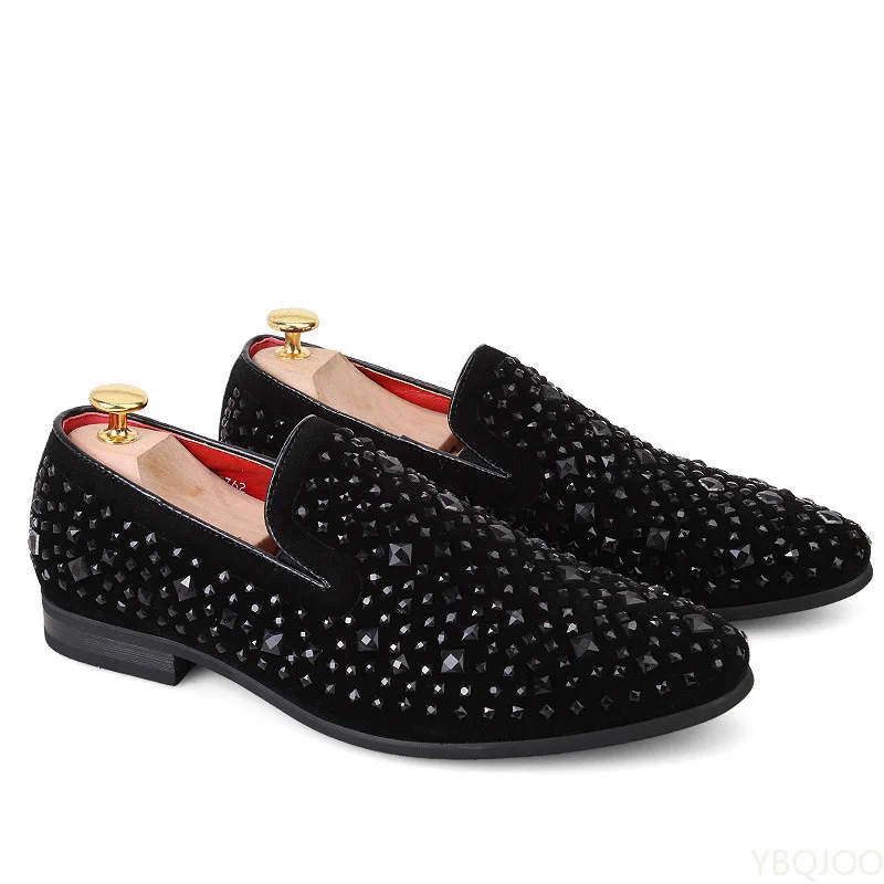 

Denim And Metal Sequins High Quality Casual Men Shoes 2023 Fashion Party Flats Black Spikes New Brand Mens Loafers Luxury Shoes