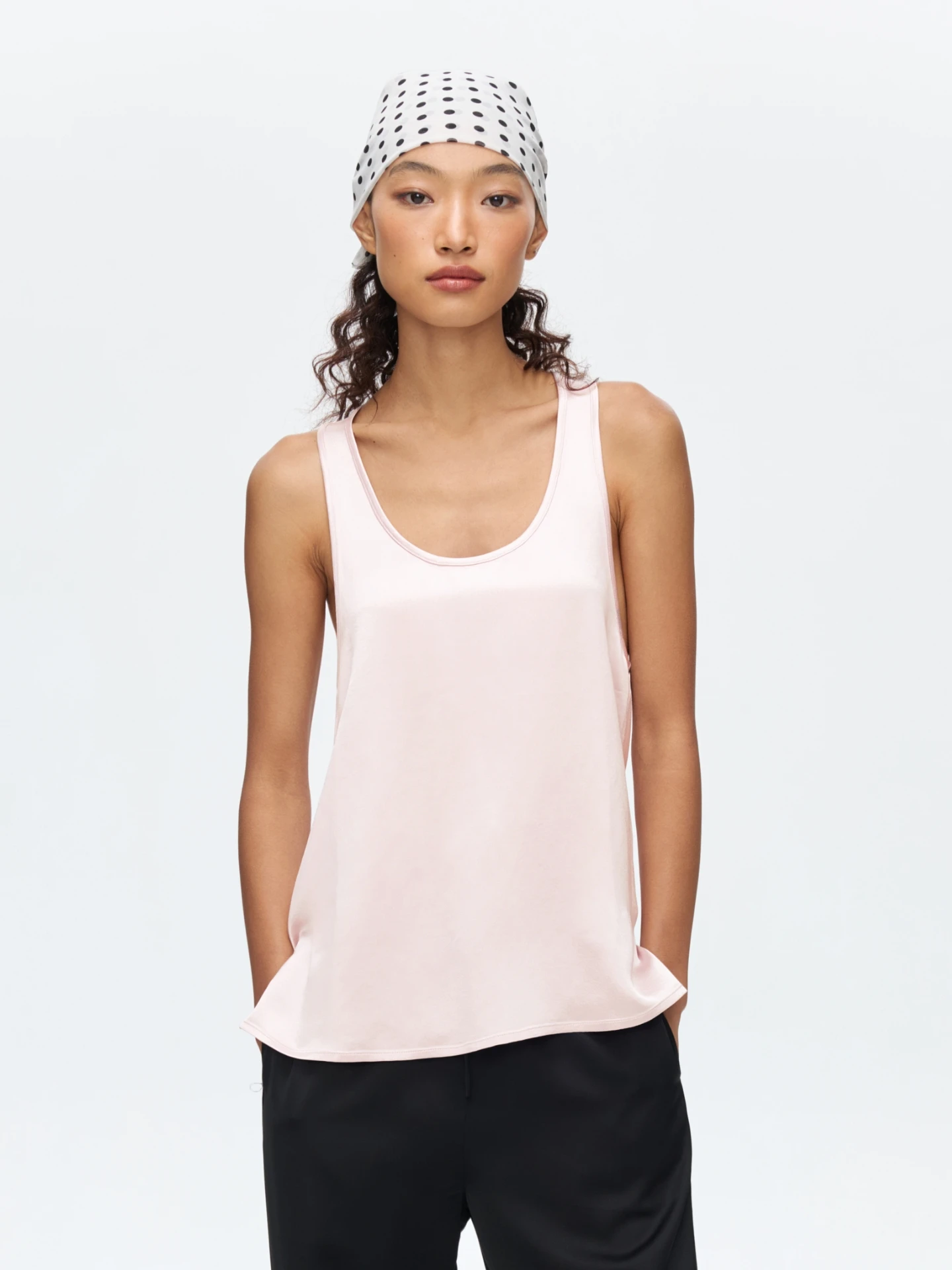 Oneup Summer Acetate Satin Split U-neck Workwear Tank Top Women's Loose Casual Breathable Straight Tube Lightweight Vest