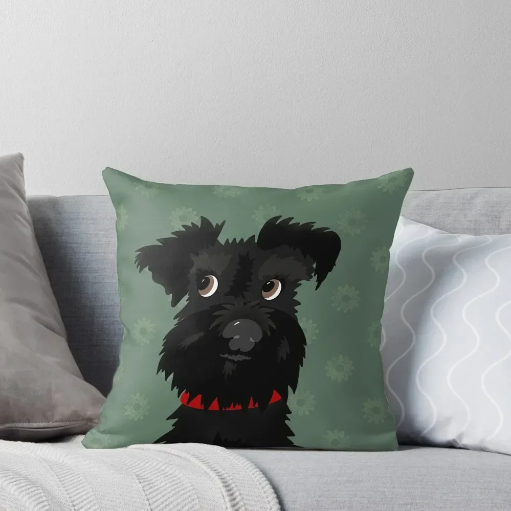 Black Miniature Schnauzer Dog with Green Daisies Throw Pillow Luxury Pillow Case Luxury Living Room Decorative Cushions pillow