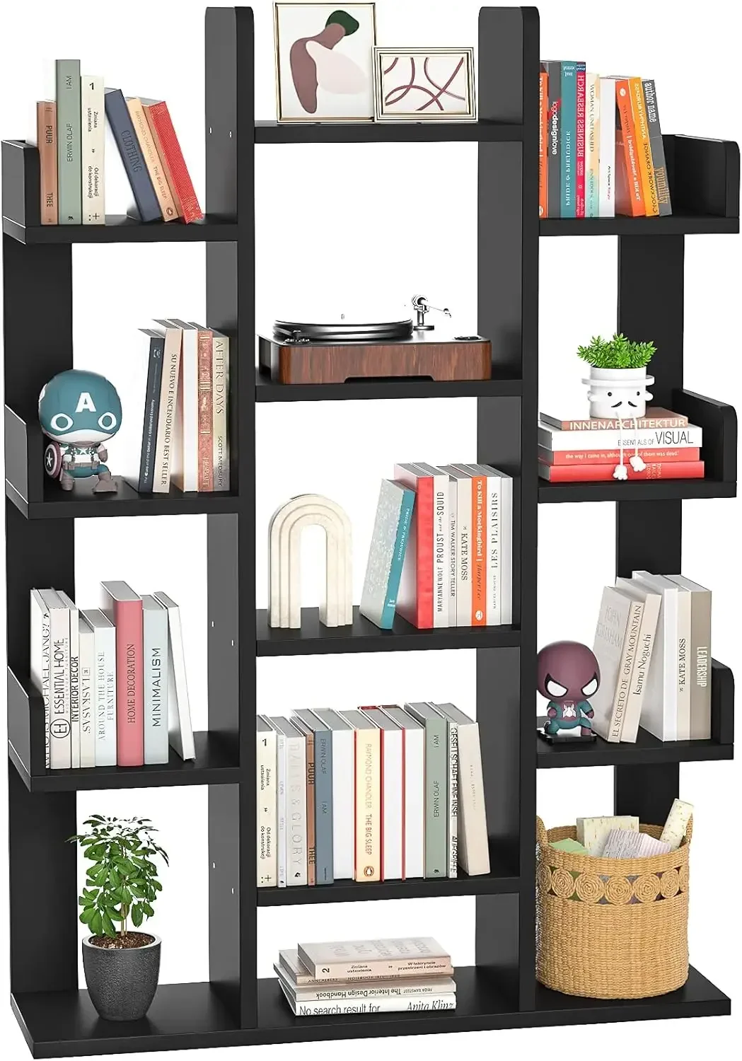 Tree-Shaped Bookcase Storage Shelf with 13 compartments, Books Organizer Display Cube Shelves, Industrial Free Floor Standing