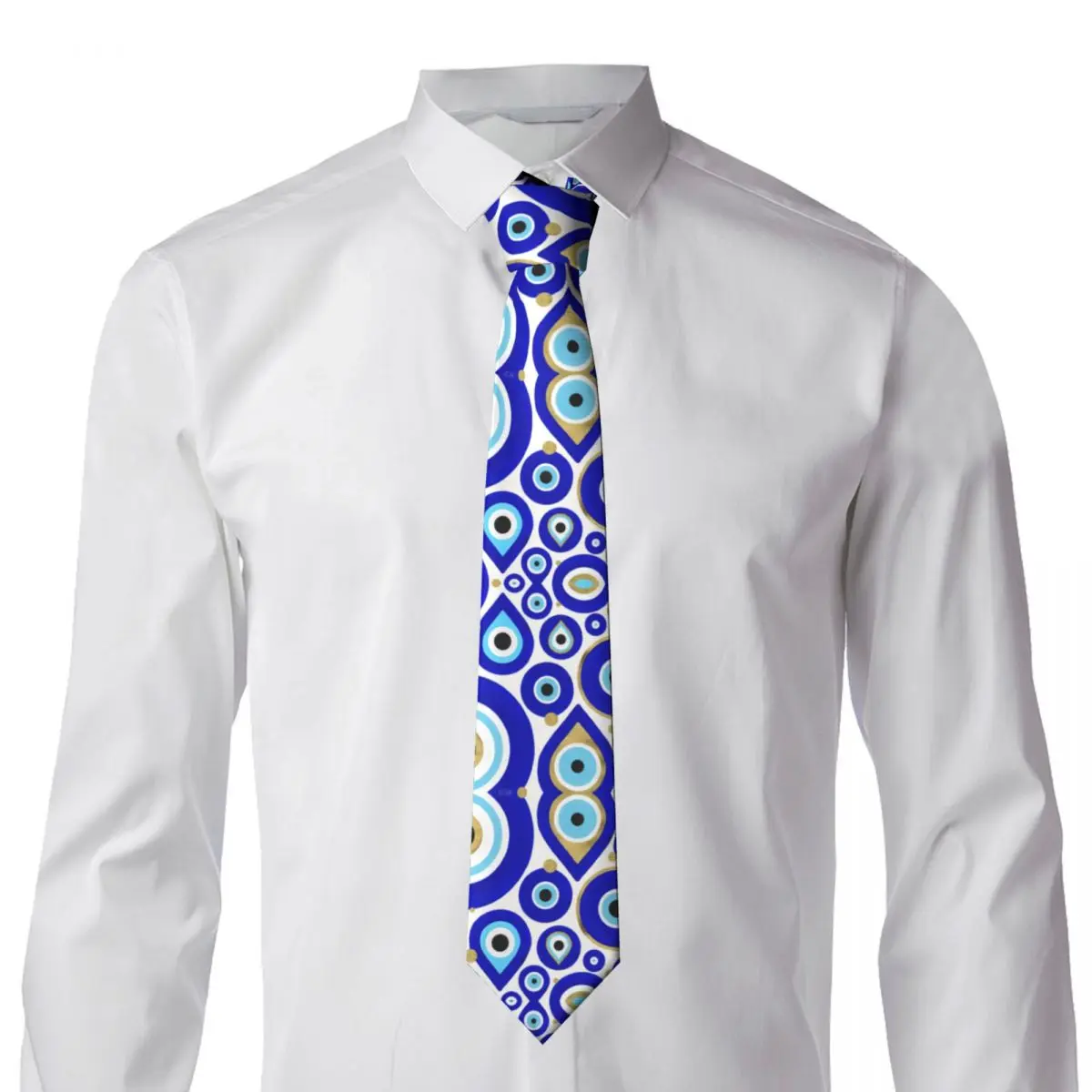 Fashion Evil Eye Charms On White Necktie for Men Personalized Silk Moroccan Nazar Wedding Tie