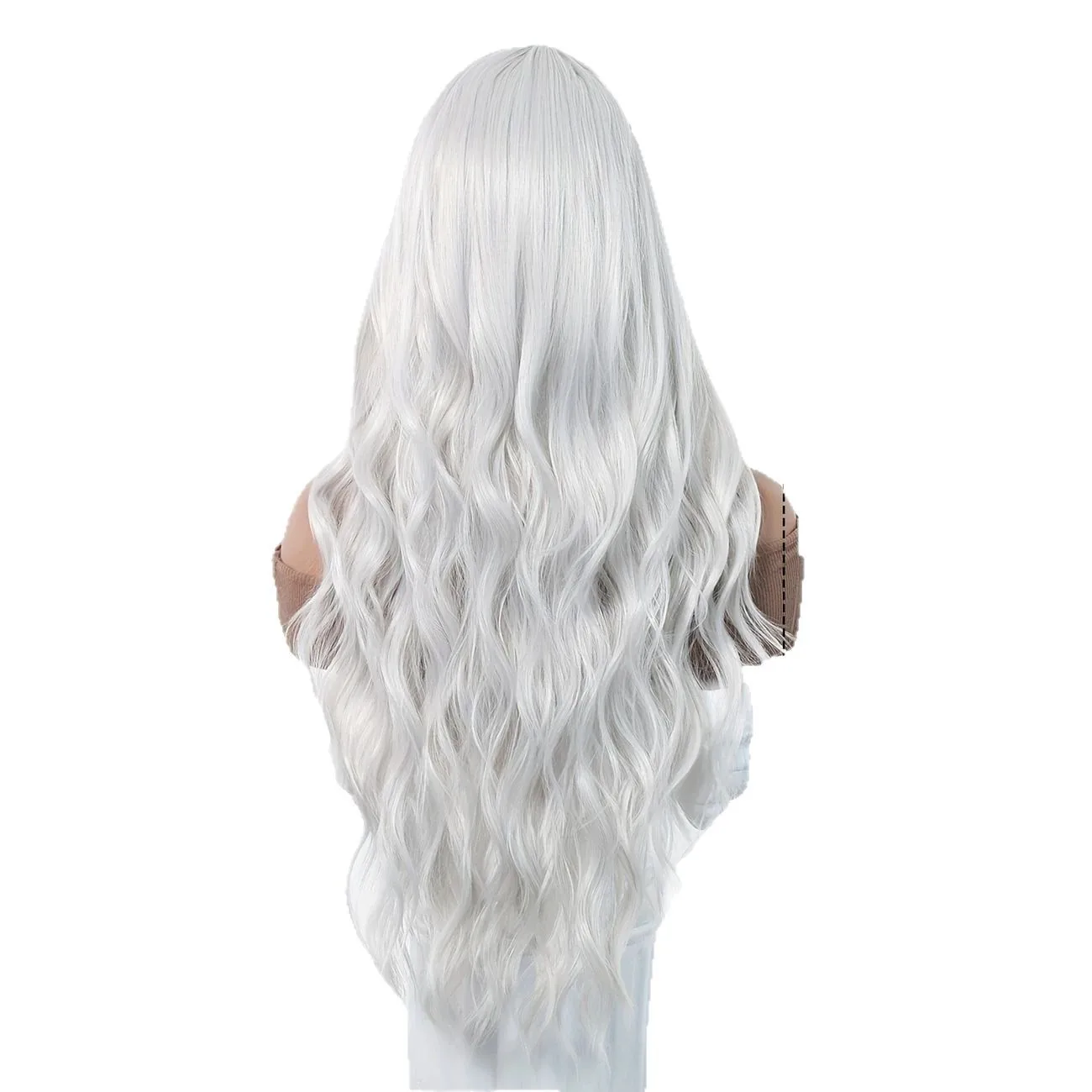 Silberweiße mittlere große Welle synthetisches langes lockiges Haar modische elegante reine weiße Imitationsperücke Damenperücke