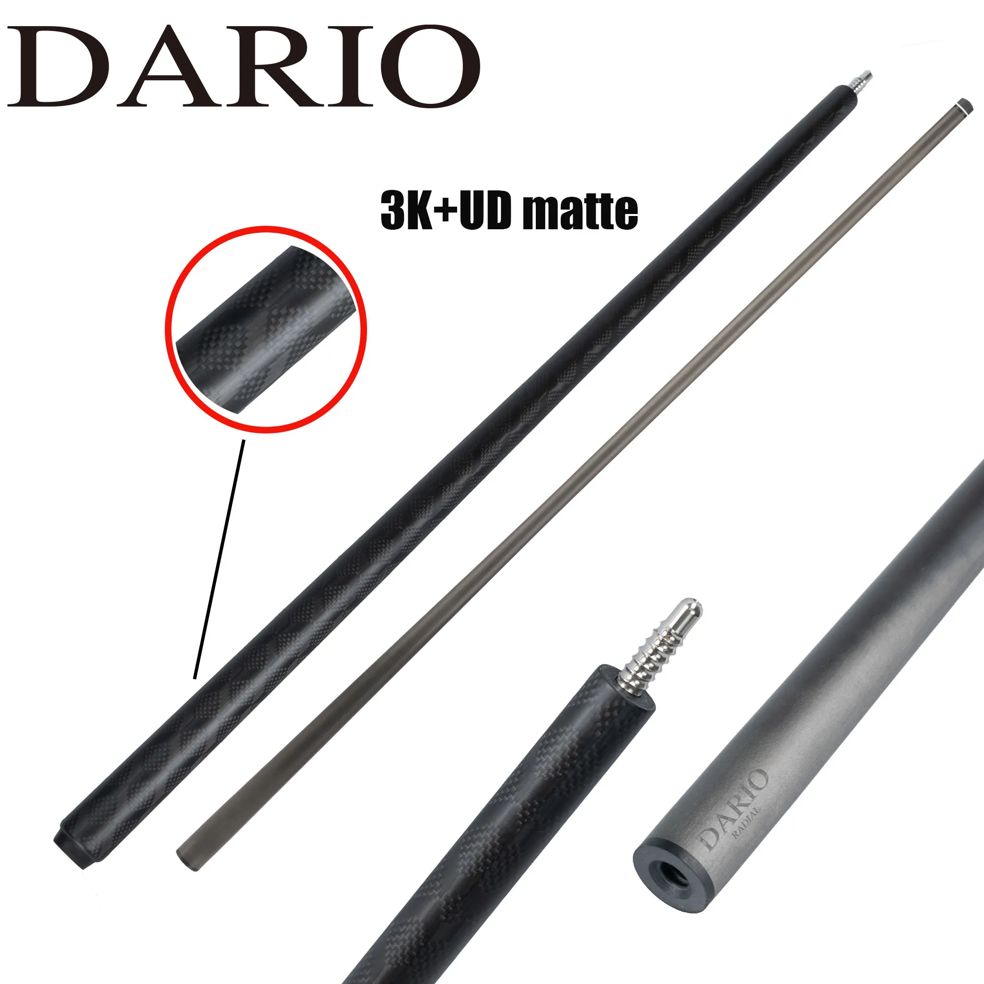 

Кий для бильярда DARIO 3K+UD из углеродного волокна с ускоренным конусным переходом (шафт и рукоятка)