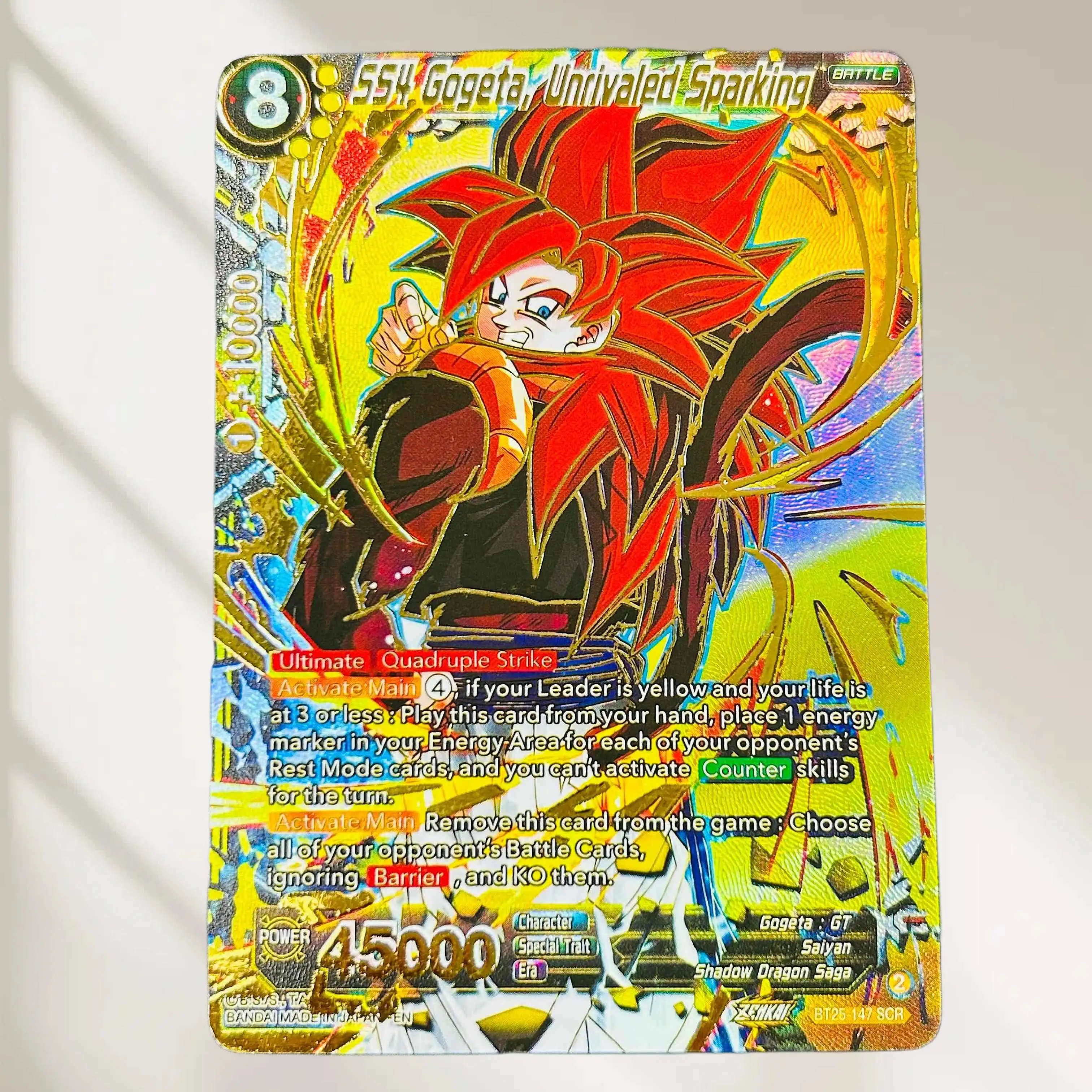 Tarjeta Coleccionable de Anime Clásico Dragon Ball SS4 Gogeta Unrivaled Sparking BT25-147 SCR con Textura de Lámina Dorada en Inglés