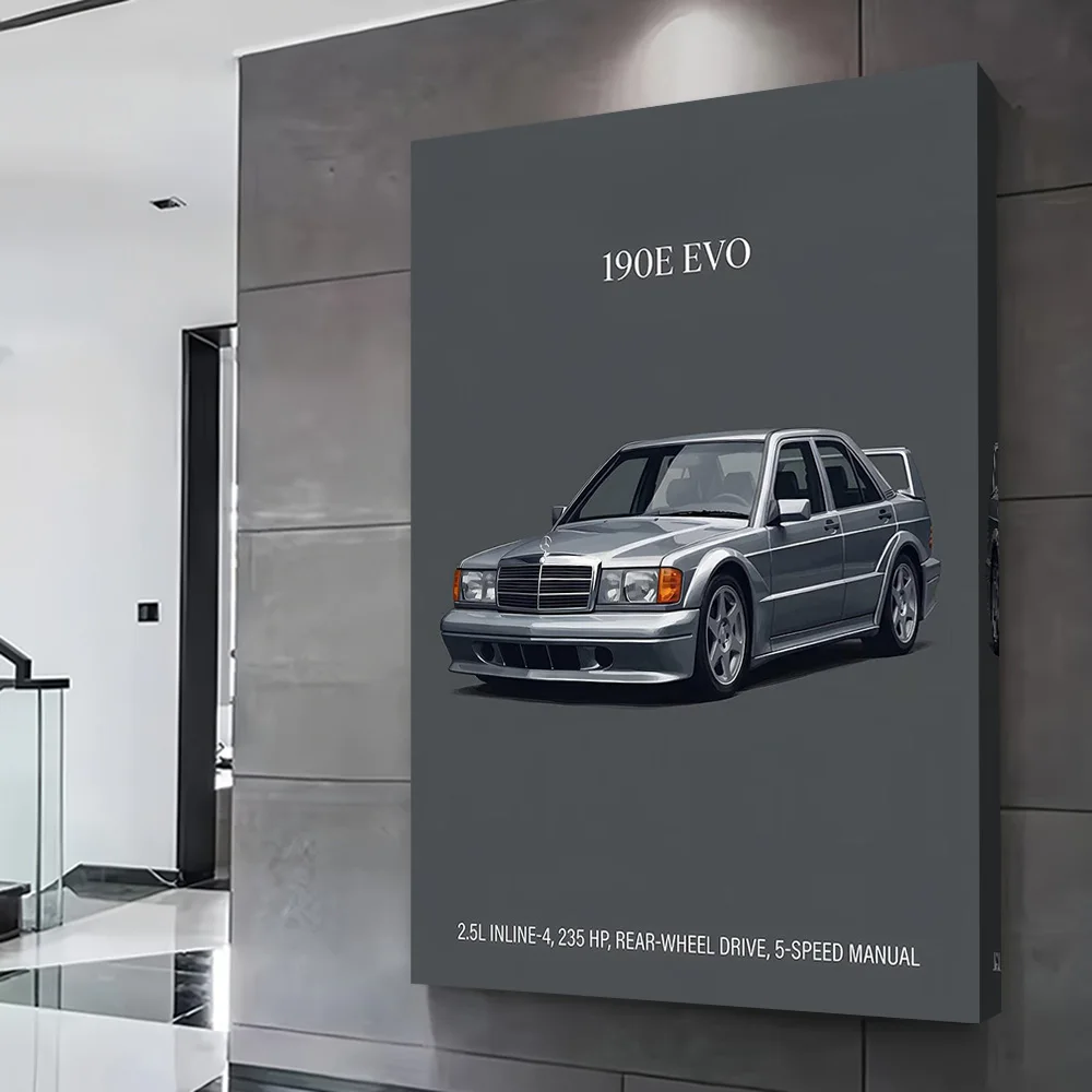 Sports-Benz 190E EVO Car Poster Customizable Printed Canvas Painting Wall Art Gift for Home Decor Modern Living Room Pictures