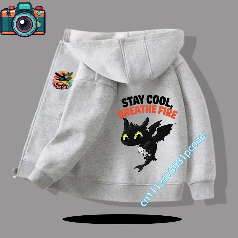 Dragon Tamer 1 - 12 Years Old Children Hooded Sweatshirt Boys' Sport Shirt Girls' Casual Top Cartoon Print Zipper Style Coat