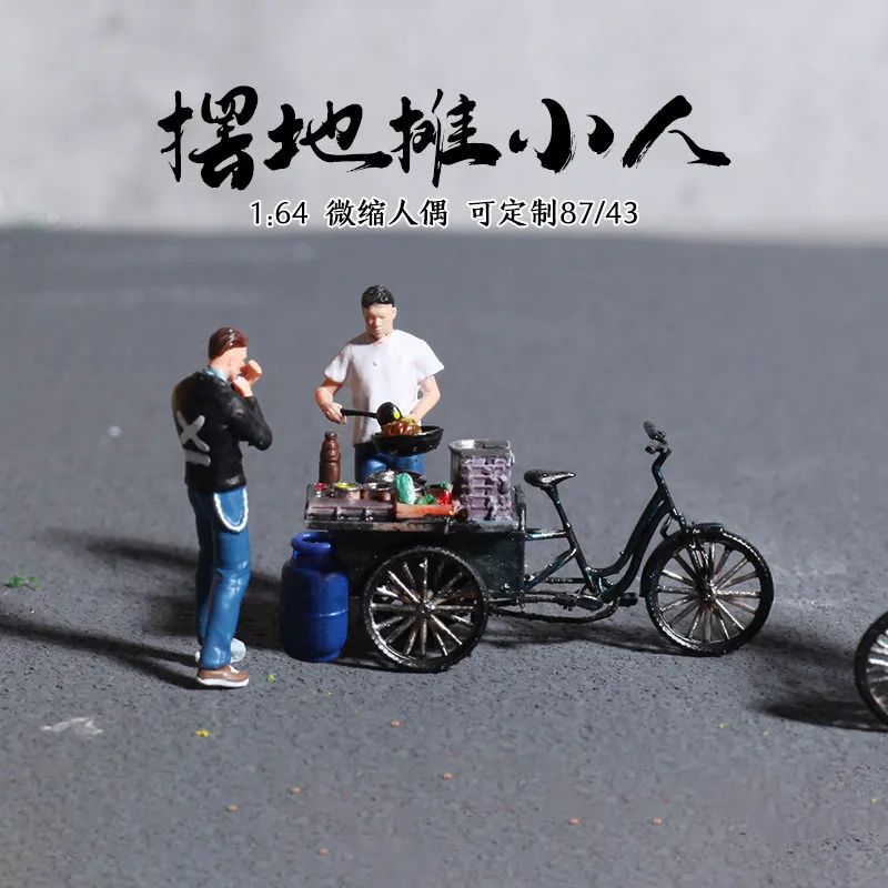 Mini World Internet-famous Street Market Miniature Scene 1/64 Action Figures Waste-picking Old Man Drinking Coffee Man Toys