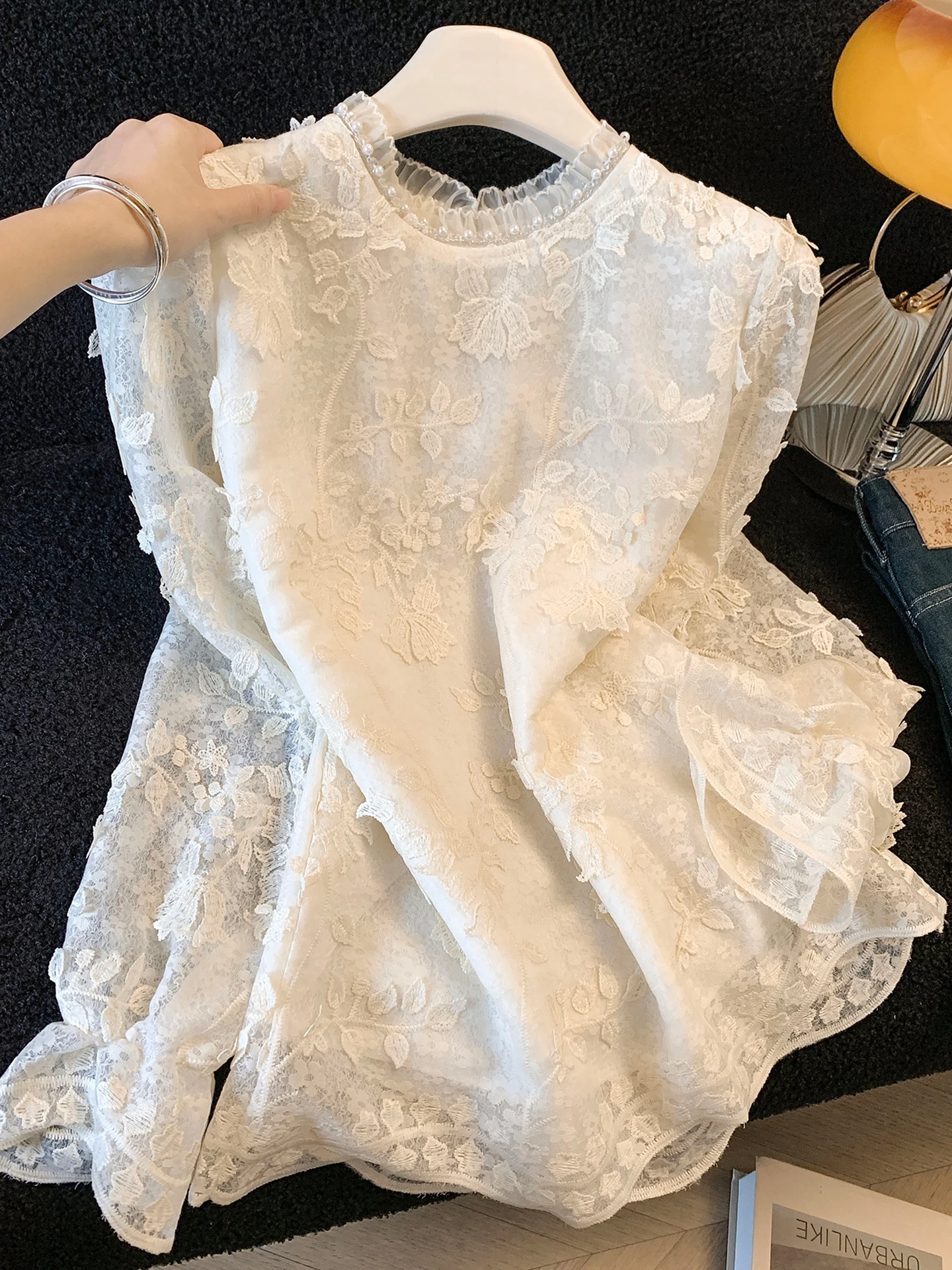 

Рекомендованная кружевная блузка Chao Level с бисером и вышивкой, свободного кроя, с длинными рукавами, для женщин, весна 2026, в корейском стиле, для повседневной носки