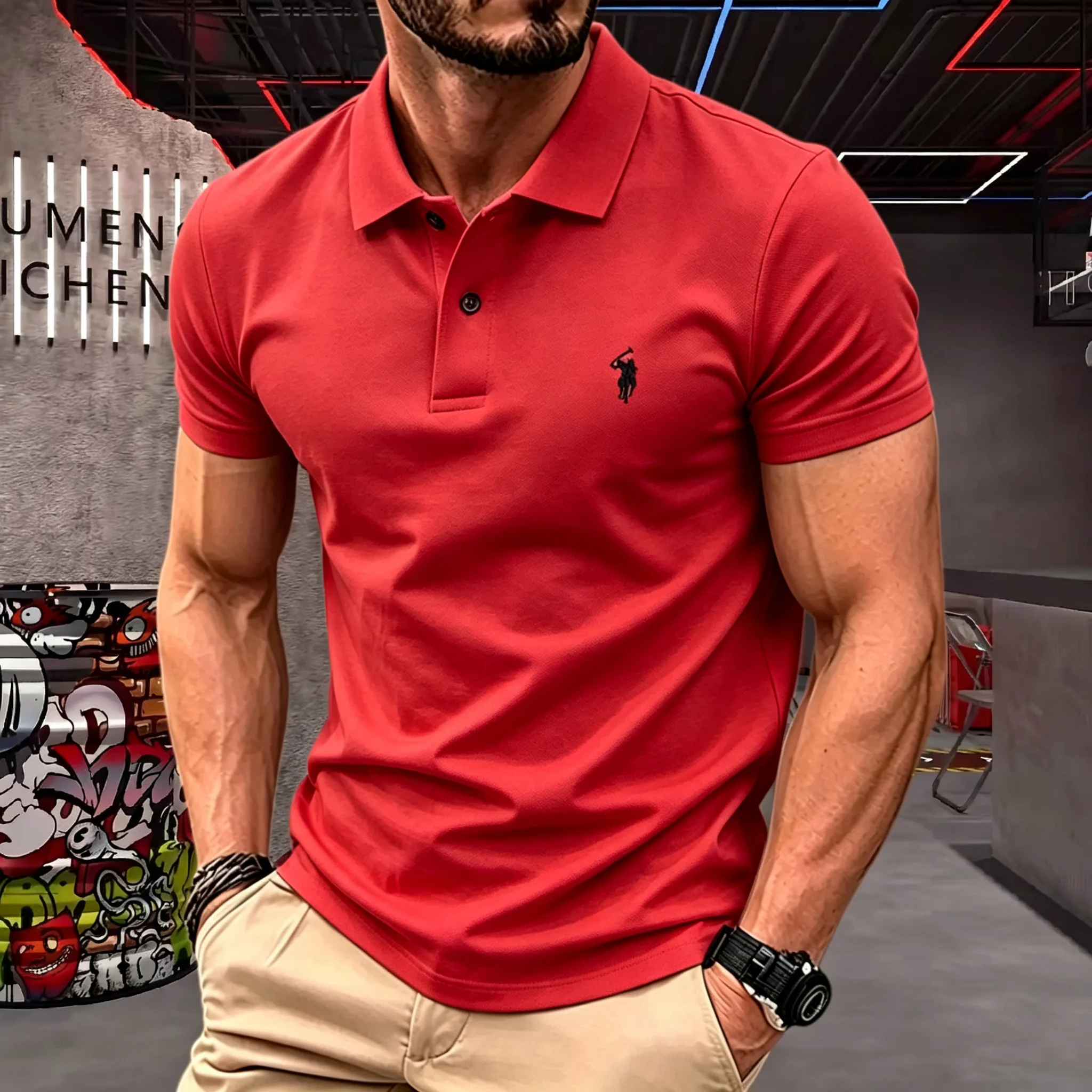100% reine Baumwolle, hochwertiges Marken-Herren-Poloshirt mit kurzen Ärmeln, Sommer 2026, luxuriöses Mode-Golf-Top mit Pony-Stickerei, lässiges T-Shirt – Detail 23