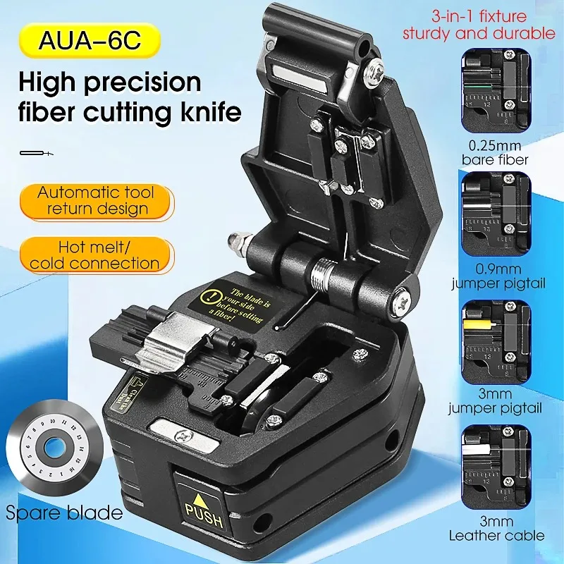 High Precision AUA-6C Fiber Cleaver FTTH Cold Hot Melt Connection Optical Fiber Cable Cutting Knife Tools 16 Face Blade