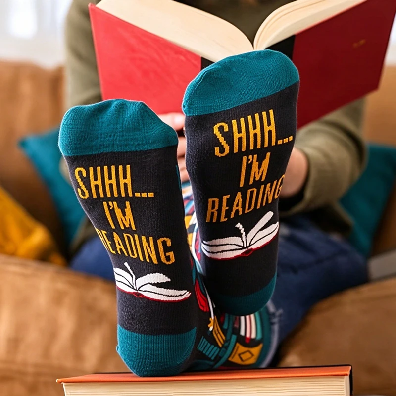 1 Pairs Creative Book Pattern Socks Retro Reading Theme Color blocked foot bottom Personalized Alphabet Novelty Trendy Socks