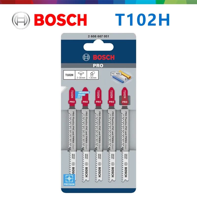 Original Bosch T102H Jigsaw Blade HCS T-shank Saw Blade for Clean Cutting PVC, PMMA Acrylic Sheets and Plastic Profiles