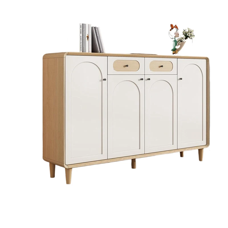 Shoe cabinet household door log color foyer cabinet solid wood modern simple large-capacity multi-layer locker against the wall