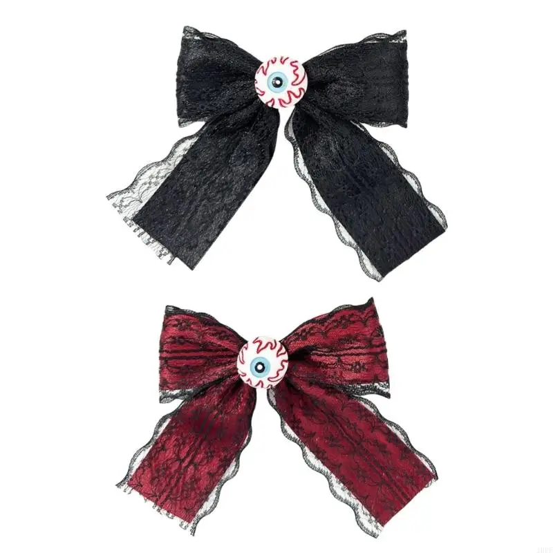 J0PF Lace Hair Clip Bows Balletcore Eyeball Dark Bows Flat Clip Balletcore Hairpin Bows Elegant Hair Clip for Bunches