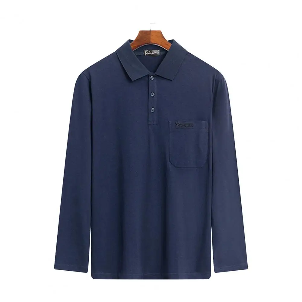 

Fall Spring Men Shirt Button Turn-down Collar Long Sleeves Loose Pure Color With Chest Pocket Daily Wear Bottoming Top