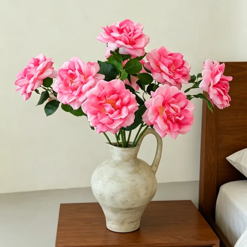 12 Piezas de Flores Artificiales de Rosa Chinensis con Tacto Real, Decoración para Sala de Estar, Flores Falsas de Alta Calidad, Simulación de Rosa Amarilla