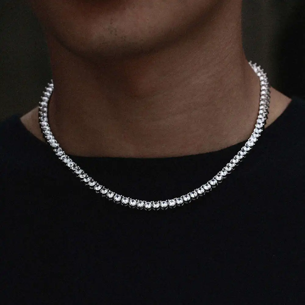 Hip Hop Chain Manufacturer Iced Out Tennis Chain Silver 925 3mm 4mm 5mm Mens Diamond Gold Pass Moissanite Tennis Chain Necklace