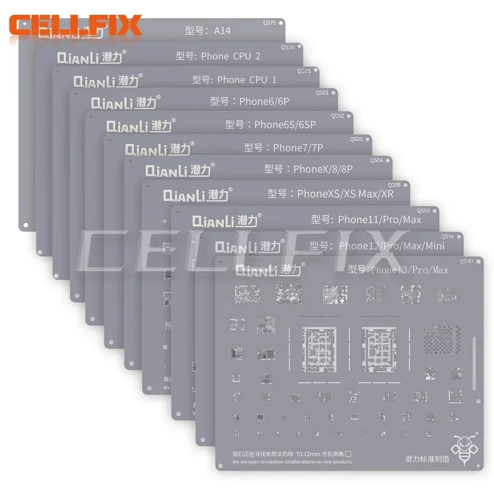 QIANLI BGA Reballing Stencil Kit For iPhone 14 13 12 11 Pro Max XS Max XR X 8P 8 7P 7 6s 6 A8-A14 CPU Tin Planting Soldering Net