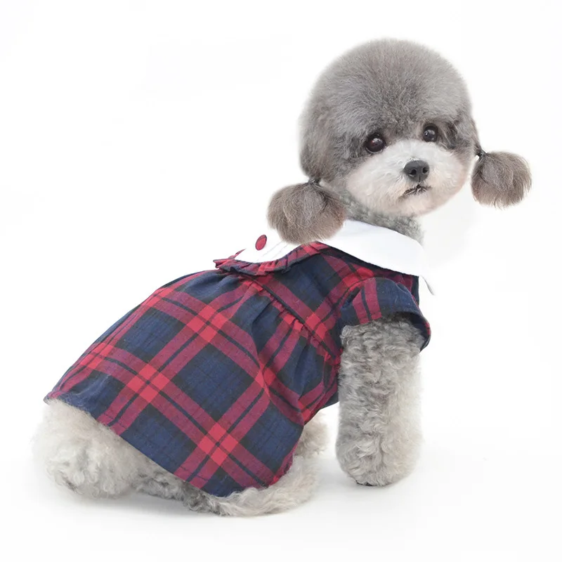 

Dog Clothes Dog Dress Red Green Plaid Skirt With Round Collar For Girls Small Medium Dogs Spring Summer Dog Appeal For Teddy