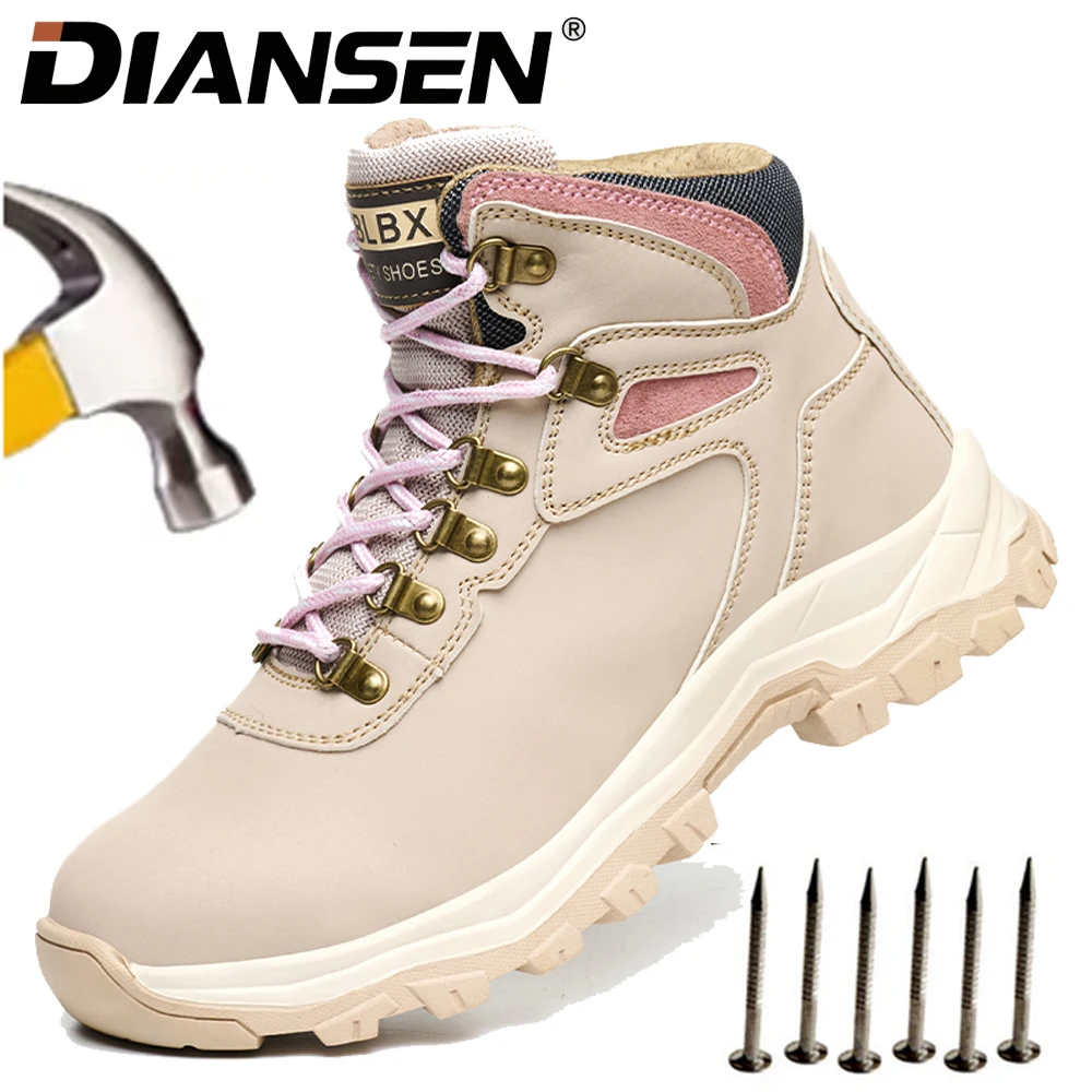 ハイトップ安全靴鋼つま先ワークブーツ抗パンク抗スマッシュソフトカジュアルウォーキングシューズ防水ブーツ女性のための