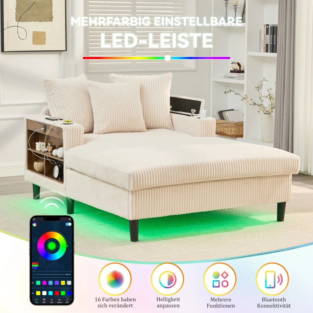 Sofá multifuncional para sala de estar con sofá cama. Equipo con silla reclinable, silla reclinable grande, portavasos, iluminación LED, bolsillo lateral, espacio de almacenamiento, puerto USB, patas de plástico.
