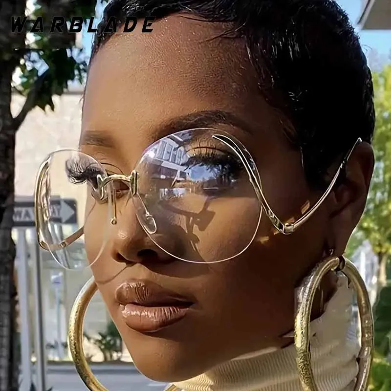 

New Gradient Oversized Rimlesss Sunglasses Women Luxury Brand Designer Sun Glasses For Men Travel Driving Shades UV400 Lunette