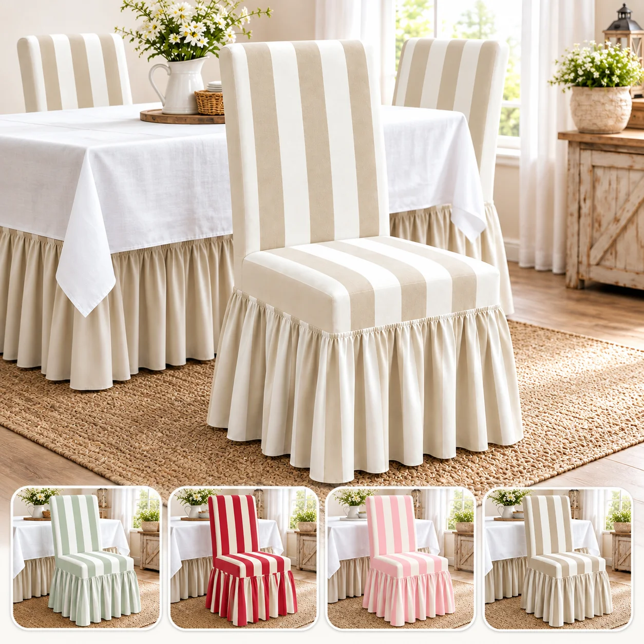 1PC Striped Printed Milk Silk Long Dress Chair Cover Modern Simple Digital Print Elastic Dining Chair Slipcover