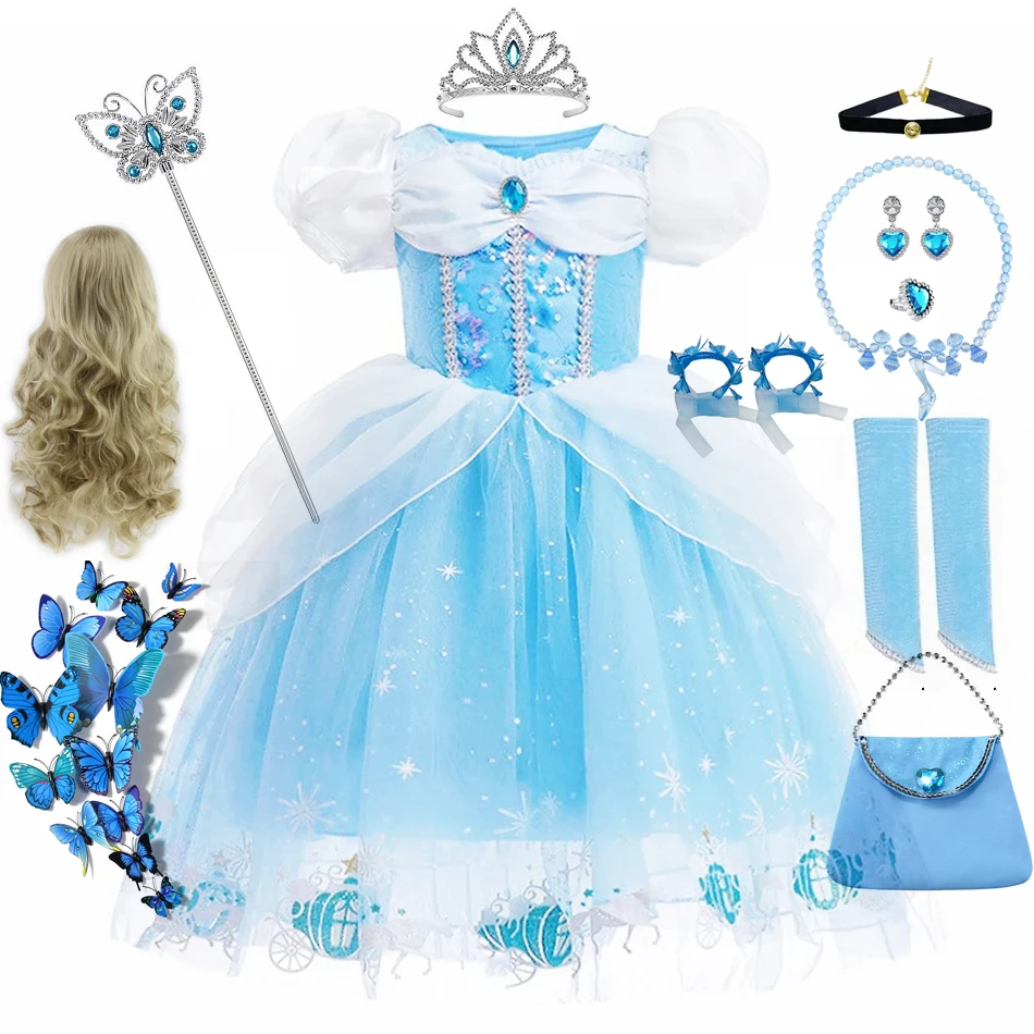 

Cinderella Dress Kids Halloween Party Girls Princess Cosplay Costume Dress Up Carnival Christmas Fancy Children Clothing