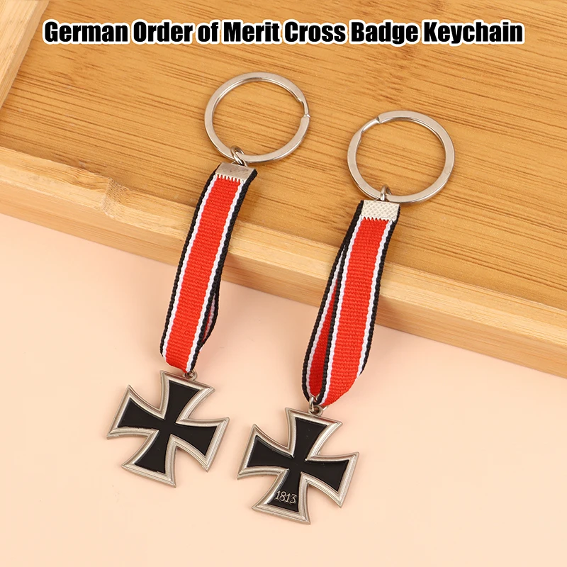 Germany Order Of Merit Keychain 1813 1939 Year Iron Cross Medal Badge Keyring Pendant With Ribbon Backpack Bag Home Decor