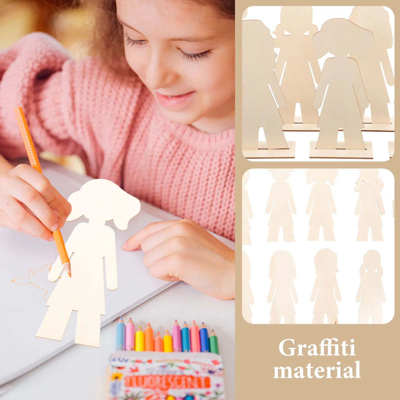 

20pcs Wooden People Tags For Crafts Unfinished Wood Cutouts Blank Diy Slices Graffiti Craft Supplies Party Hanging Ornaments