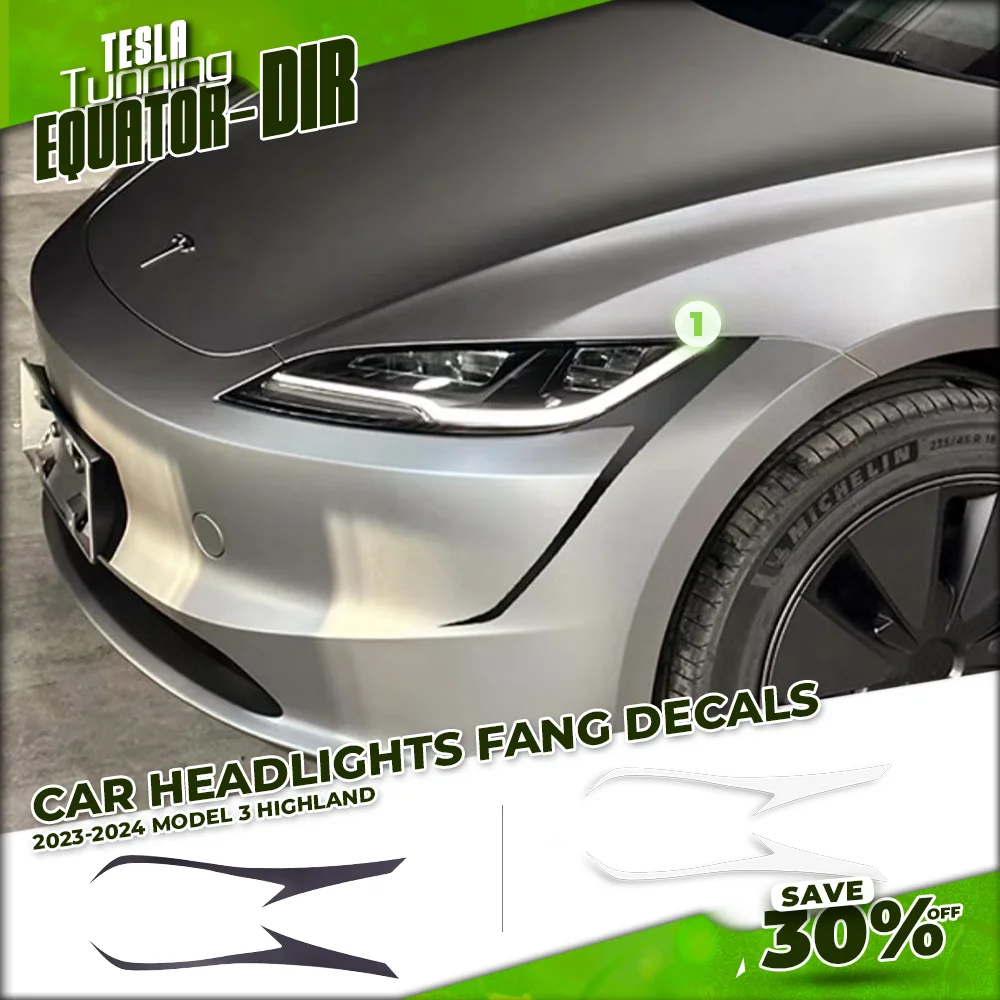 

Car Decals For Tesla Model 3 Highland 2024 Headlight Strips Bumper Fang Shadow Sticker 2Pcs/Set Auto Exterior Accessories