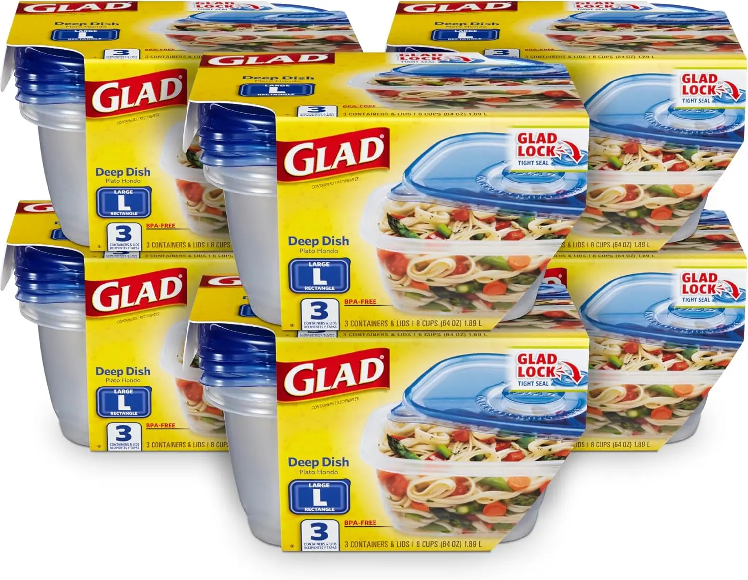 

Large 64 Oz Deep Dish Food Storage Containers, BPA Free Plastic with Locking Lids, Microwave & Dishwasher Safe, 3 Pack - 6 Pack