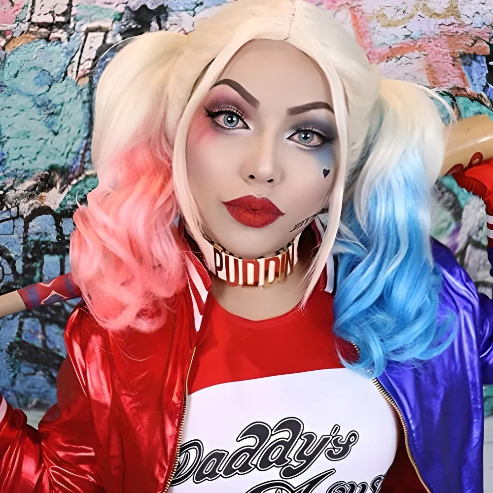 

Cosplay Colorful Wig for Women Synthetic Long Wavy Blonde Omber Pink Blue Glueless Wig Drag Queen Party Halloween Wig 24 Inches