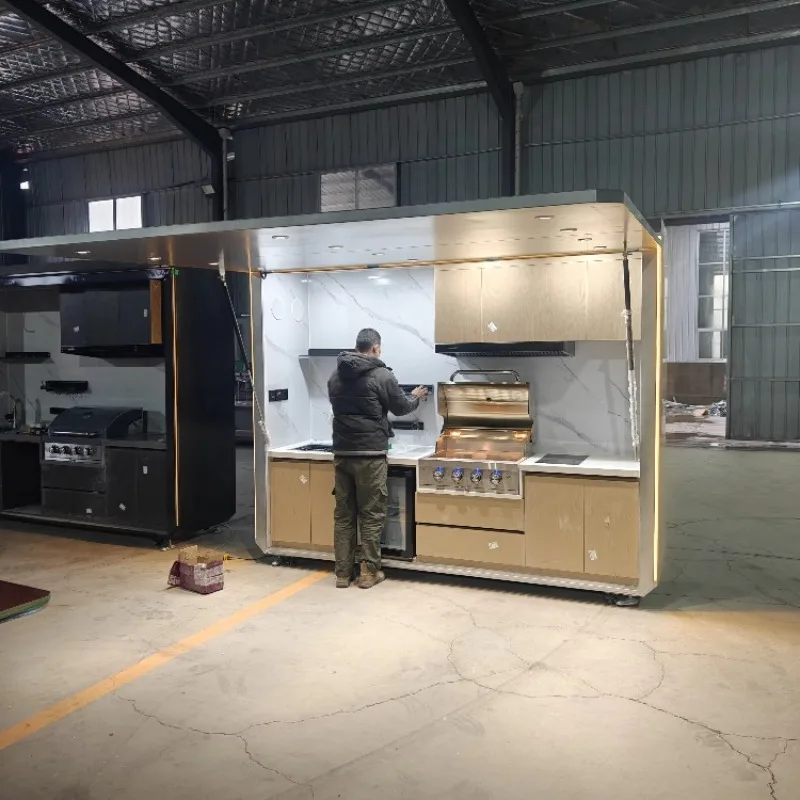 Luxury Backyard BBQ Pods Premium Outdoor Kitchen Bar Enclosed Modular Cabinet System Rust Proof Stainless Steel Customized