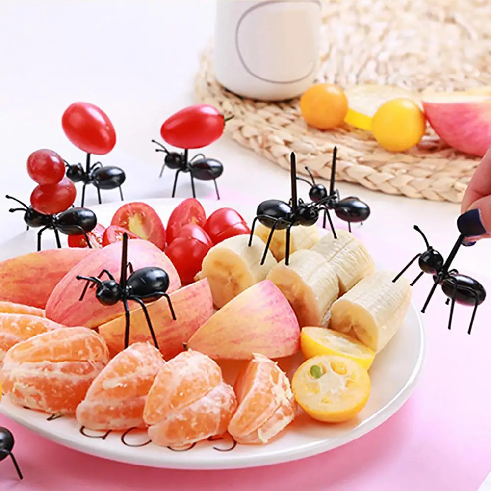 12Pcs Fruit Fork Set Cartoon Ant Shape Food Stick Bento Fork Toothpick Bento Stick Party Cake Snack Fork DIY Tools Table Decor