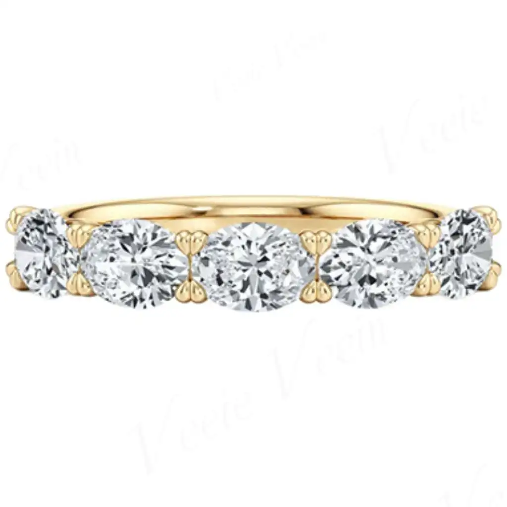 Veeie Veein Brand Jewelry Women Fashion Stackable Full Pave Band Ring S925 Sterling Silver Gold Plated 30pt/50pt Moissanite Ring view 2