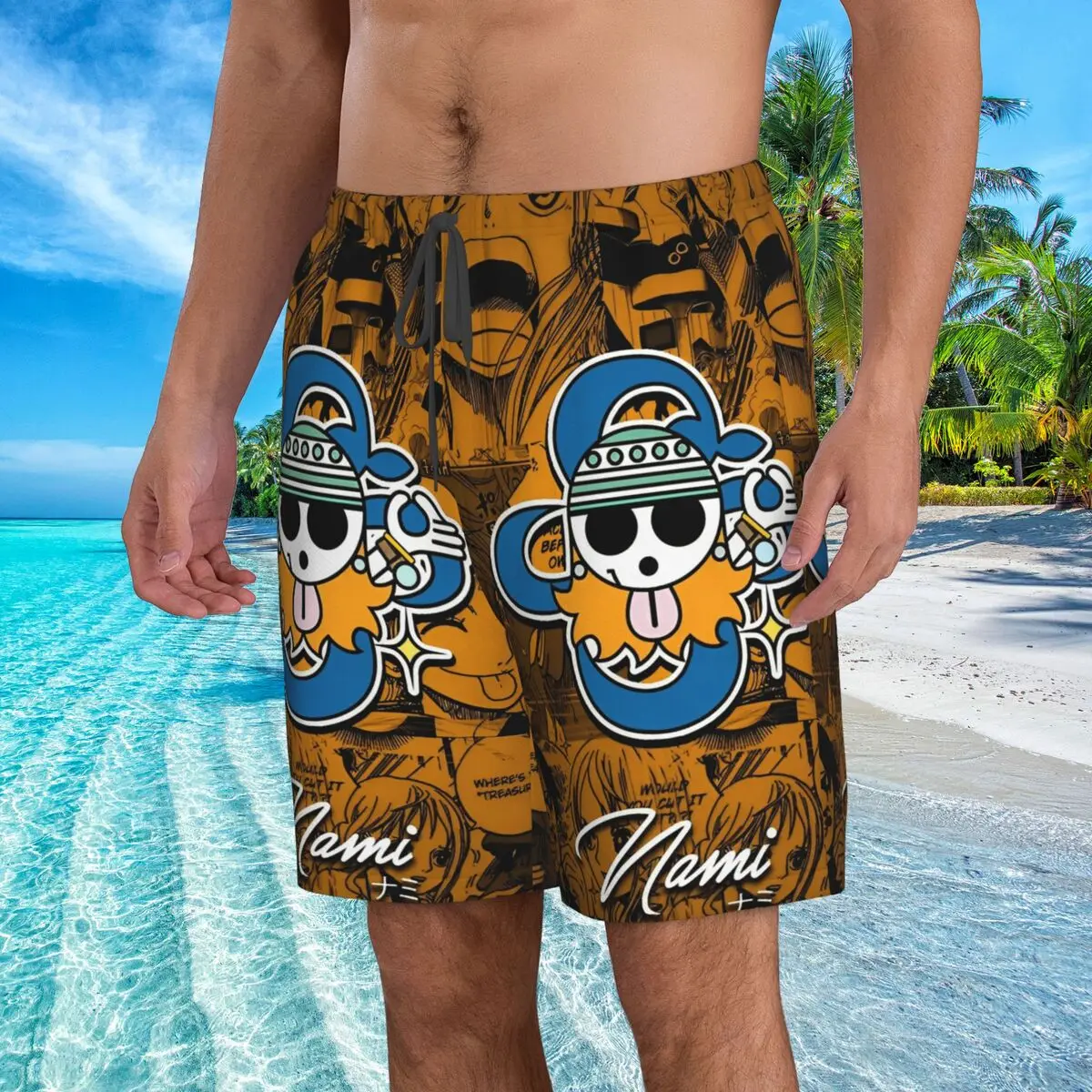 

One Piece Nami 3D Printed Beach Shorts Men Fashion Swimwear Swimming Trunks Quick Dry Running Surf Short Pants