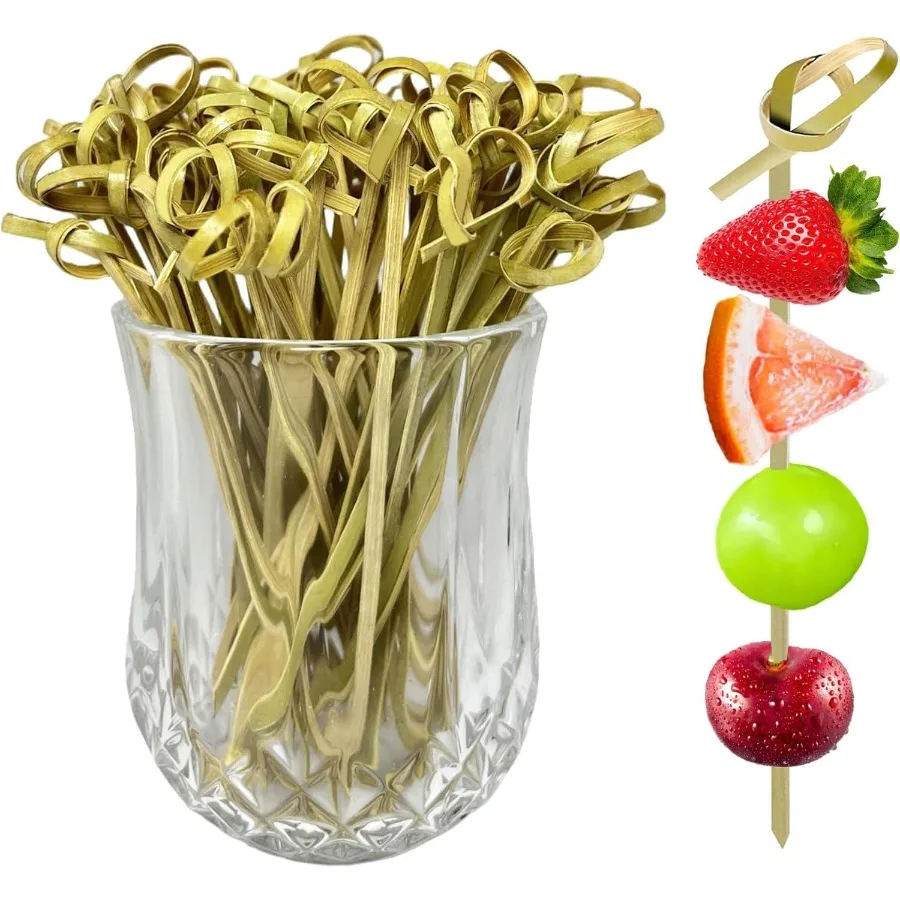 200 Uds. Púas de cóctel 4,7 Ih brochetas de nudo de bambú Fay palillos de dientes para aperitivos Mini palitos de comida brochetas de cóctel para sándwich