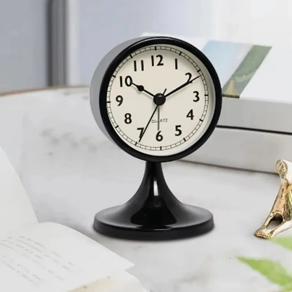 ساعة منبه مستديرة معدنية من ABLG Nordic، ساعة طاولة صامتة عتيقة، ساعة إضاءة ليلية بجانب السرير للطلاب، ديكور الغرفة، ديكور المنزل B #2