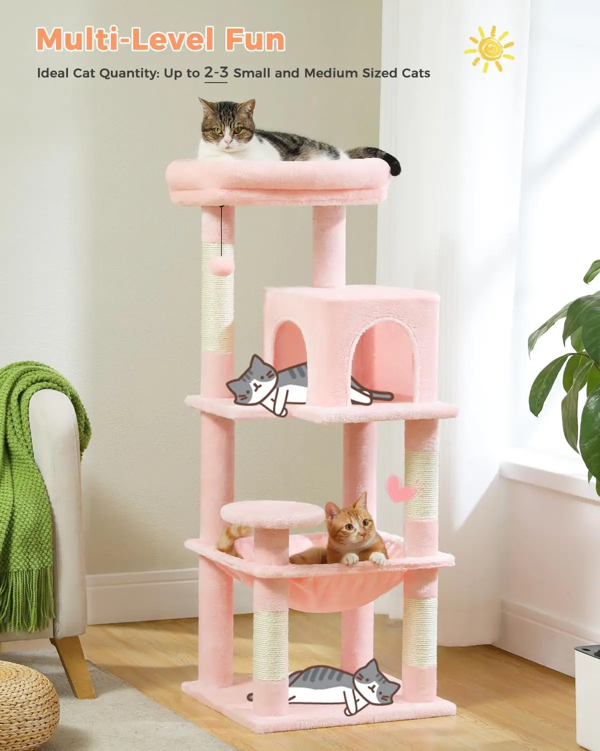 Pink Cat Tree for Indoor Cats, 45.7